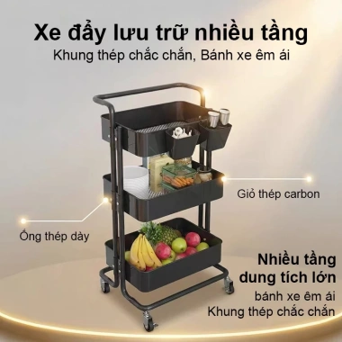 BMZAR Xe Đẩy Spa 3 Tầng Đa Năng – Kệ thép carbon, giỏ để bỉm sữa, chỉ 259.000 VND