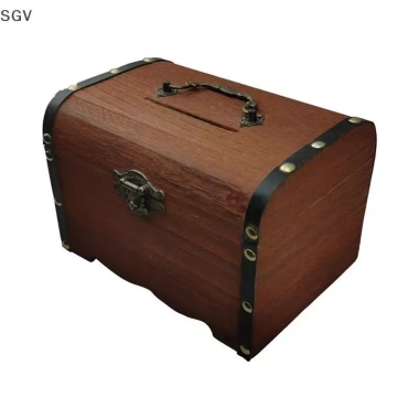 Bộ 1 Hộp Lưu Trữ Kho Báu Cổ Điển Gỗ Có Khóa - Ngân Hàng Heo Trang Trí Nhà, Giá 100k 7