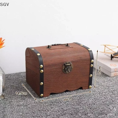 Bộ 1 Hộp Lưu Trữ Kho Báu Cổ Điển Gỗ Có Khóa - Ngân Hàng Heo Trang Trí Nhà, Giá 100k 10