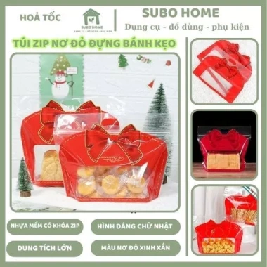 Bộ 10-20 Túi Ziplock Nơ Đỏ Đựng Bánh Kẹo, Bánh Mì Ngọt, Trái Cây - Dung Tích Lớn, Giá 35.700₫