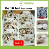 Bộ 10 bát chén ăn cơm gốm sứ cao cấp hoa văn 4D viền miệng sang trọng - 130.000₫