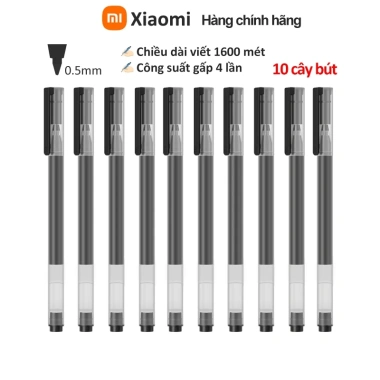 Bộ 10 bút gel Mi 0.5mm đen – Viết 1.600m, sức chứa 4x, đầu thụy sĩ, chỉ 90.000₫