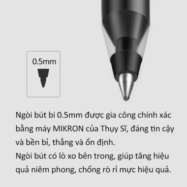 Bộ 10 bút gel Mi 0.5mm đen – Viết 1.600m, sức chứa 4x, đầu thụy sĩ, chỉ 90.000₫