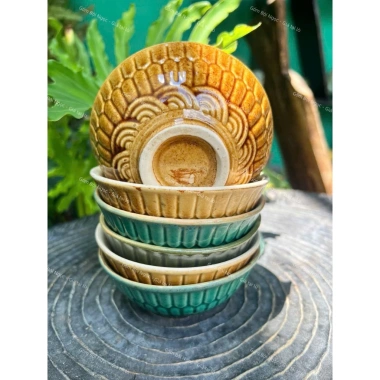 Bộ 10 Chén Ăn Cơm Men Nâu/Xanh Ngọc/Xanh Lá, Gốm Xưa Lái Thiêu Lớn 11.5cm, Giá 95k 3