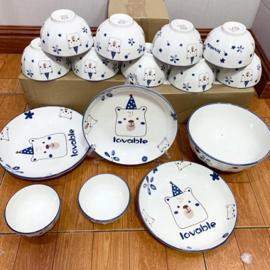Bộ 10 Chén Sứ Ăn Cơm Cao Cấp Họa Tiết Gấu Đội Nón Dễ Thương – An Toàn, Đẹp Bền, 139.000₫