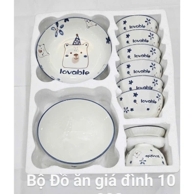 Bộ 10 Chén Sứ Ăn Cơm Cao Cấp Họa Tiết Gấu Đội Nón Dễ Thương – An Toàn, Đẹp Bền, 139.000₫