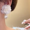 Bộ 10 chiếc bông tai hoa vải trắng ngọc trai retro Pháp - Phụ kiện thời trang cao cấp, giá ưu đãi 5