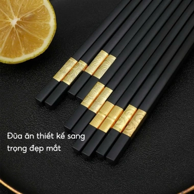 Bộ 10 Đôi Đũa Mạ Vàng Hợp Kim Không Gỉ An Toàn Sức Khỏe, Quà Tặng Sang Trọng Gia Đình 2