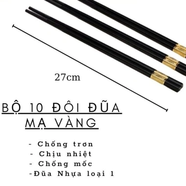 Bộ 10 Đôi Đũa Mạ Vàng Hợp Kim Không Gỉ An Toàn Sức Khỏe, Quà Tặng Sang Trọng Gia Đình 3