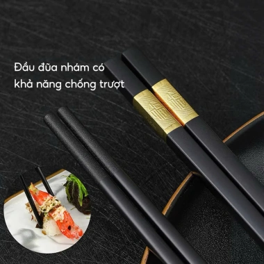 Bộ 10 Đôi Đũa Mạ Vàng Hợp Kim Không Gỉ An Toàn Sức Khỏe, Quà Tặng Sang Trọng Gia Đình 4