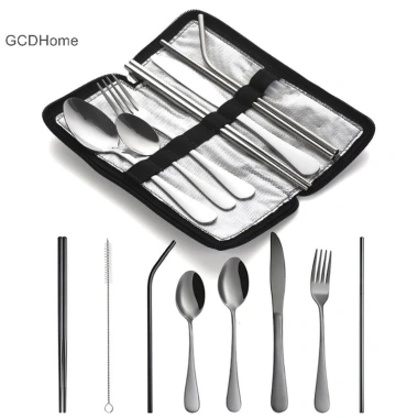 Bộ 10 Dụng Cụ Du Lịch Cắm Trại Inox GCDHome - Dao, Kéo, Đũa, Nĩa, Thìa - Giá 157.740đ