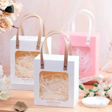 Bộ 10 Hộp Giấy Cứng Cửa Sổ, Quai Dây Cói Túi Đựng Quà Tết Valentine Sinh Nhật