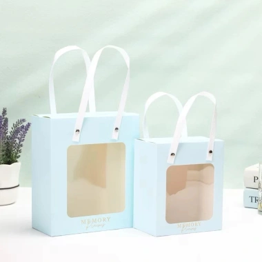 Bộ 10 Hộp Giấy Cứng Cửa Sổ, Quai Dây Cói Túi Đựng Quà Tết Valentine Sinh Nhật