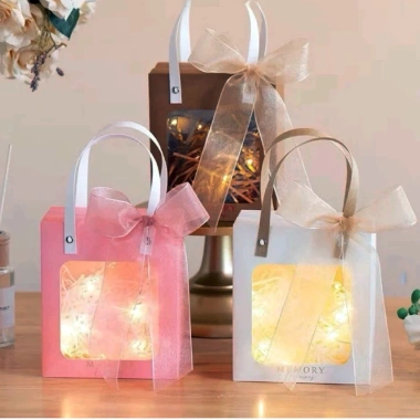 Bộ 10 Hộp Giấy Cứng Cửa Sổ, Quai Dây Cói Túi Đựng Quà Tết Valentine Sinh Nhật