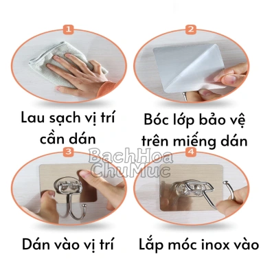 Bộ 10 móc dán tường inox 304 siêu dính, xoay 180°, đa năng treo quần áo đồ dùng, siêu bền không thấm nước – 21.999₫