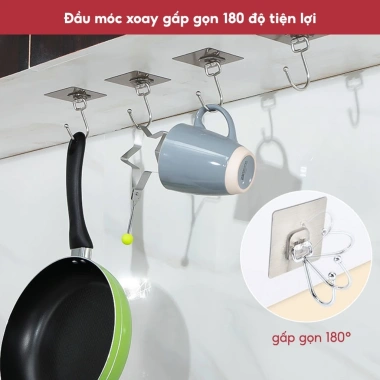 Bộ 10 móc dán tường inox 304 siêu dính, xoay 180°, đa năng treo quần áo đồ dùng, siêu bền không thấm nước – 21.999₫