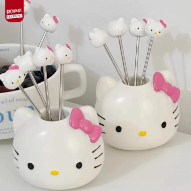 Bộ 10 nĩa trái cây inox 304 Hello Kitty kèm hộp - xiên & dĩa ăn hoa quả - 97.000đ