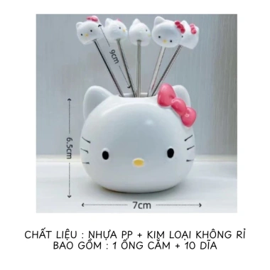 Bộ 10 nĩa trái cây inox 304 Hello Kitty kèm hộp - xiên & dĩa ăn hoa quả - 97.000đ