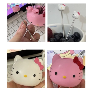Bộ 10 nĩa trái cây inox 304 Hello Kitty kèm hộp - xiên & dĩa ăn hoa quả - 97.000đ