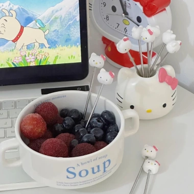 Bộ 10 nĩa trái cây inox 304 Hello Kitty kèm hộp - xiên & dĩa ăn hoa quả - 97.000đ