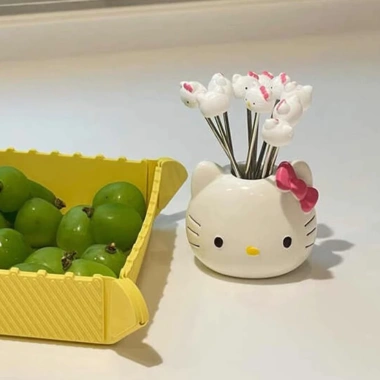 Bộ 10 nĩa trái cây inox 304 Hello Kitty kèm hộp - xiên & dĩa ăn hoa quả - 97.000đ