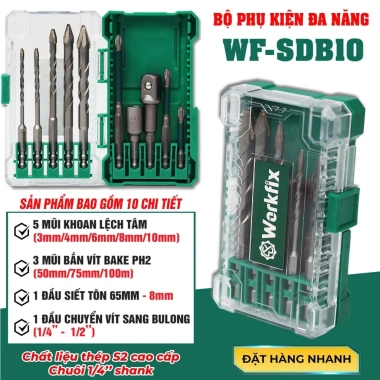 Bộ 10 phụ kiện đa năng Workfix: 5 mũi khoan, 3 mũi vít, vít tôn, chuyển vít sang bulong - 194k 2