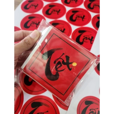 Bộ 10 tem chữ Tết dưa, decal đỏ thiệp Tết, set 10 nhãn, hộp bánh mứt, 15.000đ