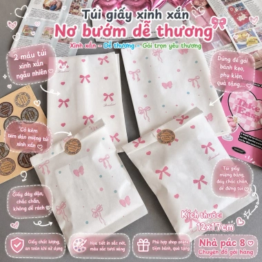 Bộ 10 túi giấy nơ hồng 12x17cm, họa tiệt xinh, gói hàng & quà tặng - 13.000đ Bộ 10 túi giấy nơ hồng 12x17cm, họa tiệt xinh, gói hàng & quà tặng - 13.000đ