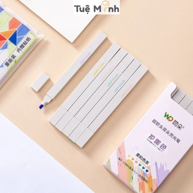 Bộ 12 bút highlight 2 đầu thân vuông Pastel HI06, sticker VPPTUEMINH, bút dạ quang, chỉ 41.800₫ 5
