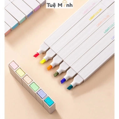 Bộ 12 bút highlight 2 đầu thân vuông Pastel HI06, sticker VPPTUEMINH, bút dạ quang, chỉ 41.800₫ 6