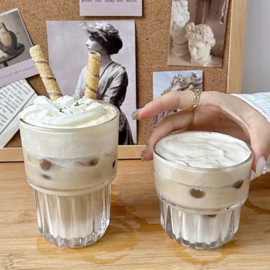Bộ 12 Ly Thủy Tinh 320ml Đáy Khía Hai Tầng - Dùng Cà Phê, Sinh Tố, Trà Sữa, Giá Ưu Đãi 79.000đ