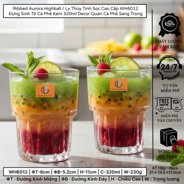 Bộ 12 Ly Thủy Tinh 320ml Đáy Khía Hai Tầng - Dùng Cà Phê, Sinh Tố, Trà Sữa, Giá Ưu Đãi 79.000đ