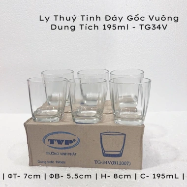 Bộ 12 Ly Thủy Tinh Góc Vuông 195ml - Uống Trà Đá Sang Trọng, Giá 109.000 VNĐ