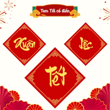 Bộ 12 tem Tết cổ điển hình thoi - Decal chống nước, giá ưu đãi 17.000đ