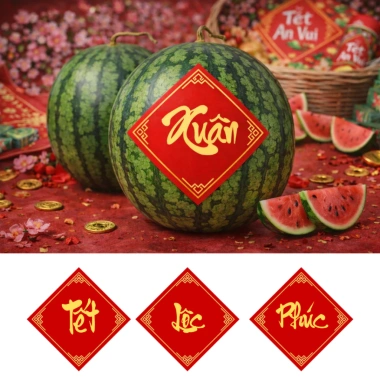 Bộ 12 tem Tết cổ điển hình thoi - Decal chống nước, giá ưu đãi 17.000đ