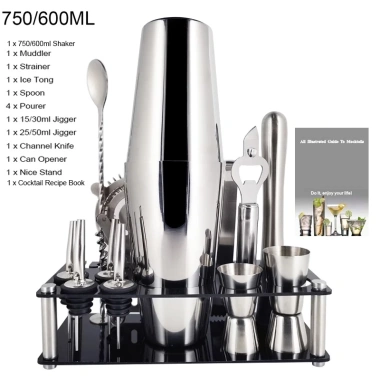 Bộ 13 Dụng Cụ Pha Chế Cocktail Thép Không Gỉ 600/750ml Đứng Giá Ưu Đãi 410k