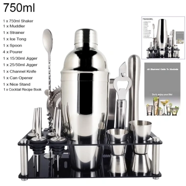 Bộ 13 Dụng Cụ Pha Chế Cocktail Thép Không Gỉ 600/750ml Đứng Giá Ưu Đãi 410k
