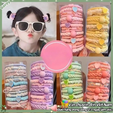 Bộ 15 dây buộc tóc bé gái co giãn, đuôi ngựa đa màu, giá chỉ 60.500₫