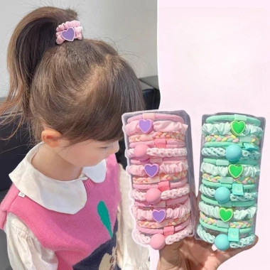 Bộ 15 dây buộc tóc bé gái co giãn, đuôi ngựa đa màu, giá chỉ 60.500₫