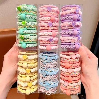 Bộ 15 dây buộc tóc bé gái co giãn, đuôi ngựa đa màu, giá chỉ 60.500₫