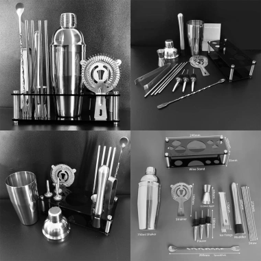 Bộ 15 Shaker Cocktail Thép không gỉ 750ml Đen và Vàng hồng - Chân đế sang trọng, không gỉ, giá ưu đãi 315.000₫