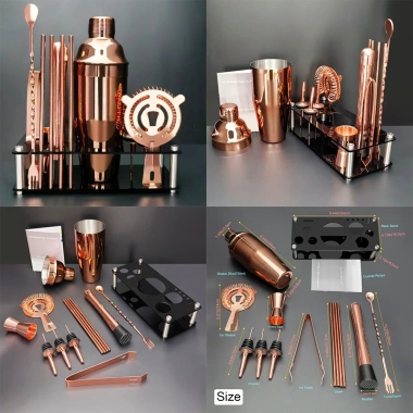 Bộ 15 Shaker Cocktail Thép không gỉ 750ml Đen và Vàng hồng - Chân đế sang trọng, không gỉ, giá ưu đãi 315.000₫