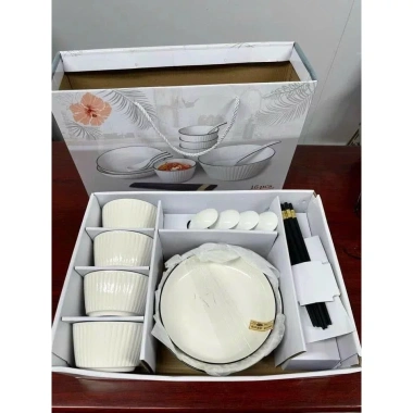 Bộ 16 chén bát sứ văn dọc, trắng viền đen sang trọng - 319.000đ | Dieulinhshop
