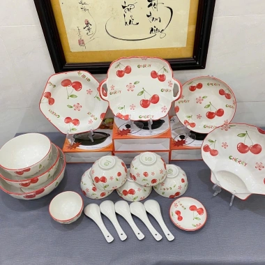 Bộ 19 chi tiết tô chén dĩa hoa văn Cherry hiện đại, dễ thương - 300.300₫, không hộp quà 2