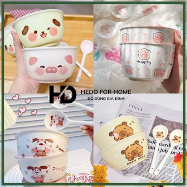 Bộ 2 Bát Sứ Cute + 2 Thìa Đôi - Set Đồ Ăn Độc Đáo Giá Ưu Đãi 42.996 VND 2