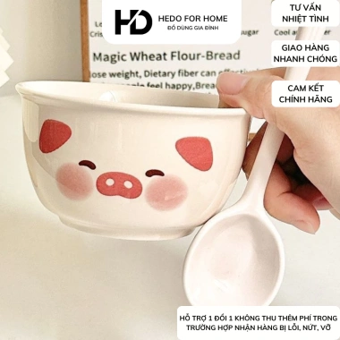 Bộ 2 Bát Sứ Cute + 2 Thìa Đôi - Set Đồ Ăn Độc Đáo Giá Ưu Đãi 42.996 VND 4