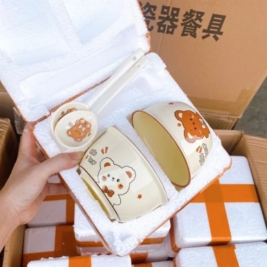 Bộ 2 Bát Sứ Cute + 2 Thìa Đôi - Set Đồ Ăn Độc Đáo Giá Ưu Đãi 42.996 VND 10