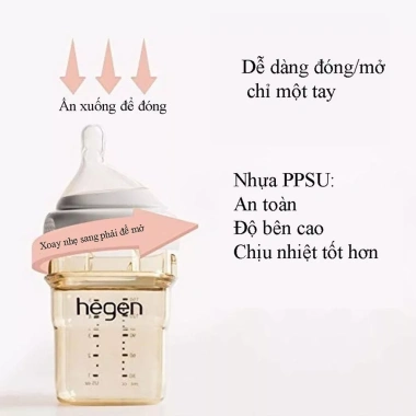 Bộ 2 bình sữa Hegen 240ml PPSU M - Chống sặc, chống đầy hơi cho bé 3‑6 tháng