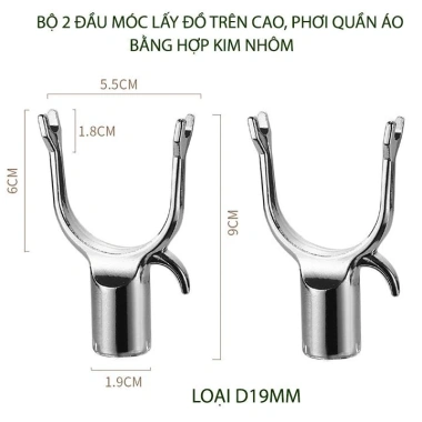 Bộ 2 đầu móc phơi quần áo bằng hợp kim nhôm đa năng - Lấy đồ trên cao tiện lợi, giảm còn 35.980₫