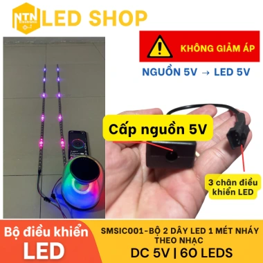 Bộ 2 Dây LED 1m Nháy Theo Nhạc - Đèn Sáng Nhịp Nhạc, Giá Ưu Đãi 300k